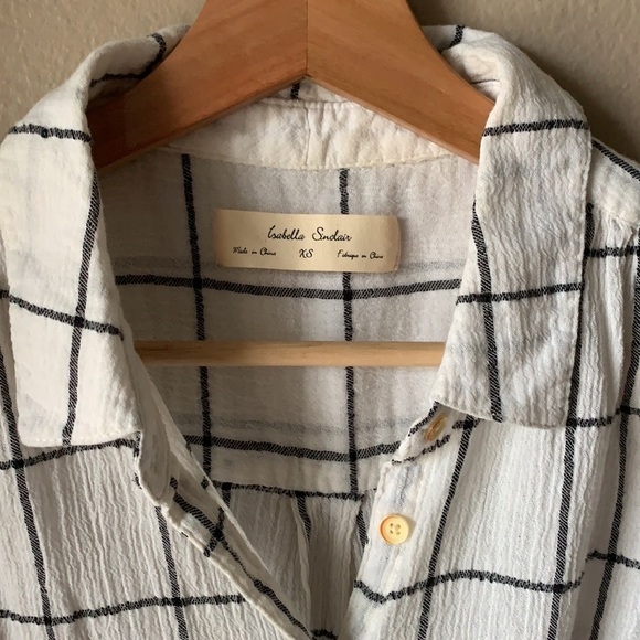 ISABELLA SINCLAIR Cotton Checker Pattern Gauze Sleeveless High Low Top - Picture 4 of 5